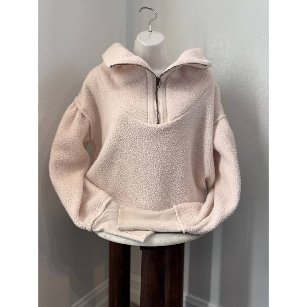 Free People Fleece Champagne Dreams Poppy Cropped Sweater Sz M